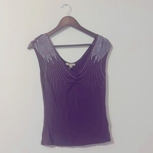 Purple Embellished Sleeveless Blouse